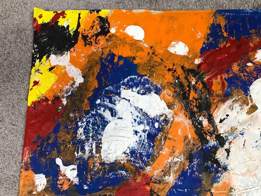 JUST ADDED - Original Abstract Painting On Paper Backed By Cardboard Hand Signed By Artist 24' X 24' [Photo 4]