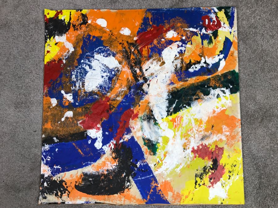 JUST ADDED - Original Abstract Painting On Paper Backed By Cardboard Hand Signed By Artist 24' X 24' [Photo 3]