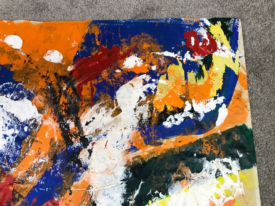 JUST ADDED - Original Abstract Painting On Paper Backed By Cardboard Hand Signed By Artist 24' X 24' [Photo 5]