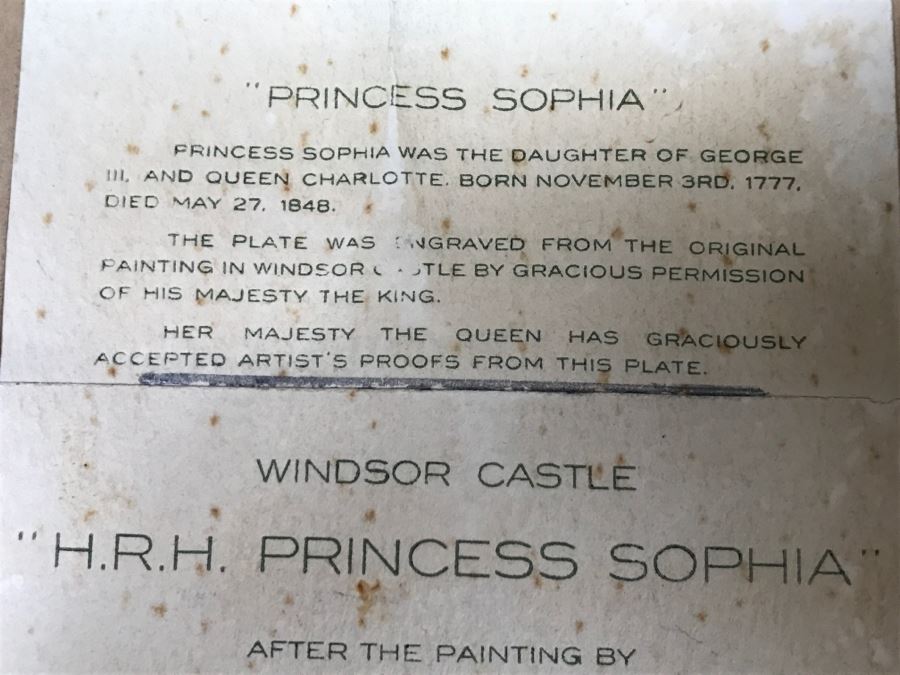 JUST ADDED - Windsor Castle H.R.H. Princess Sophia After Painting By John Hoppner Engraved In Pure Mezzotint By E.E. Milner Limited Edition 18' X 21.5' [Photo 22]
