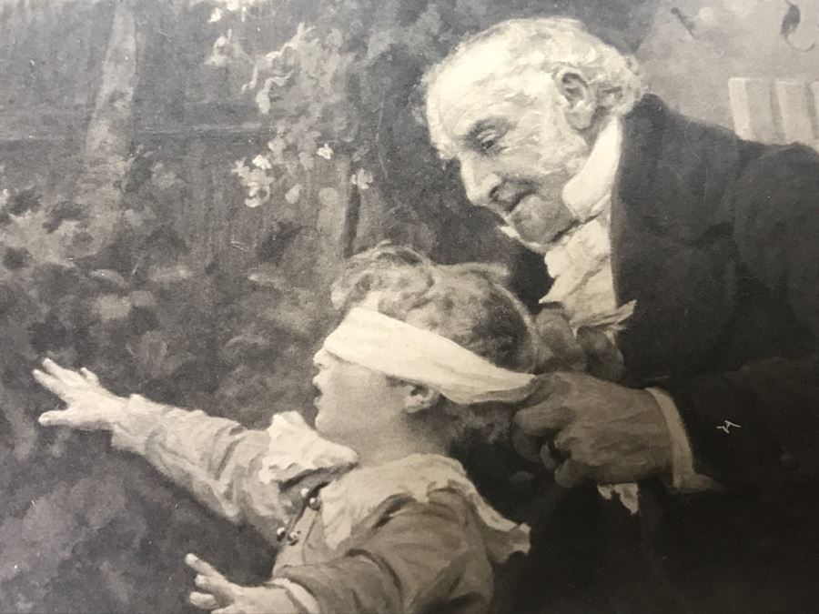 JUST ADDED - Print Titled 'The Sunshine Of His Heart' By Fred Morgan C.W. Faulkner & Co In Stunning Vintage Birds Eye Maple Frame 22' X 17' [Photo 5]