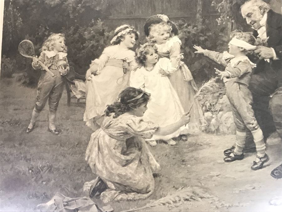 JUST ADDED - Print Titled 'The Sunshine Of His Heart' By Fred Morgan C.W. Faulkner & Co In Stunning Vintage Birds Eye Maple Frame 22' X 17' [Photo 4]