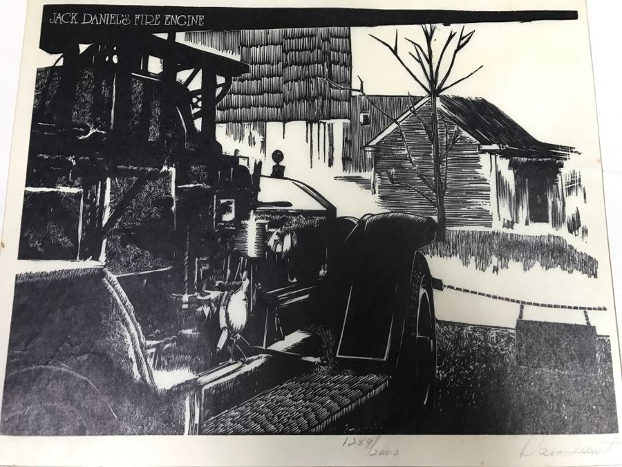 JUST ADDED - Wood-Cut Print Of 'Jack Daniel's Fire Engine' By Daniel Quest Hand Signed Limited 1,289 Of 2,000 13' X 10' [Photo 2]
