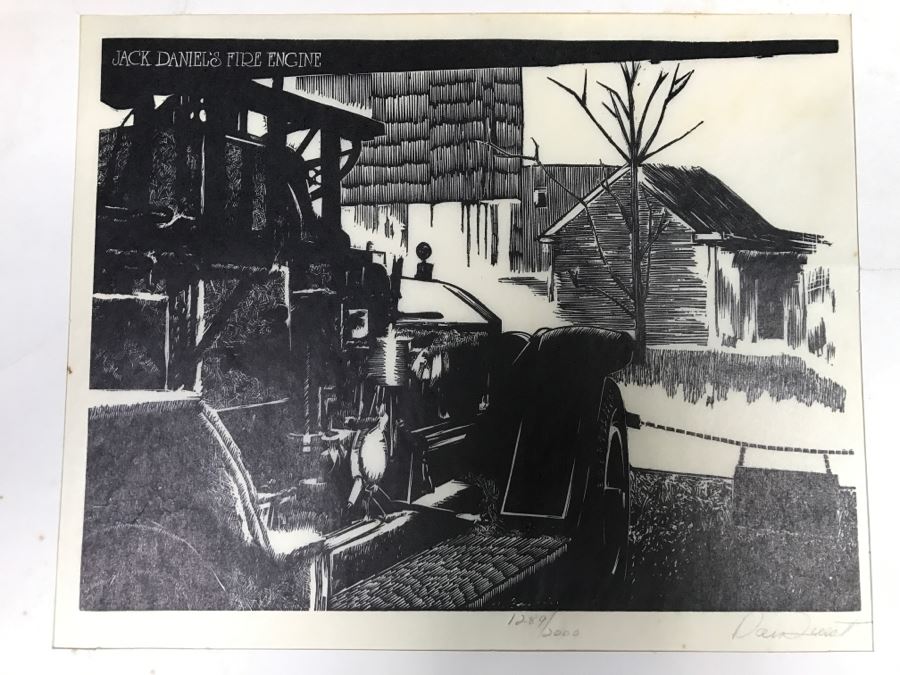JUST ADDED - Wood-Cut Print Of 'Jack Daniel's Fire Engine' By Daniel Quest Hand Signed Limited 1,289 Of 2,000 13' X 10' [Photo 1]