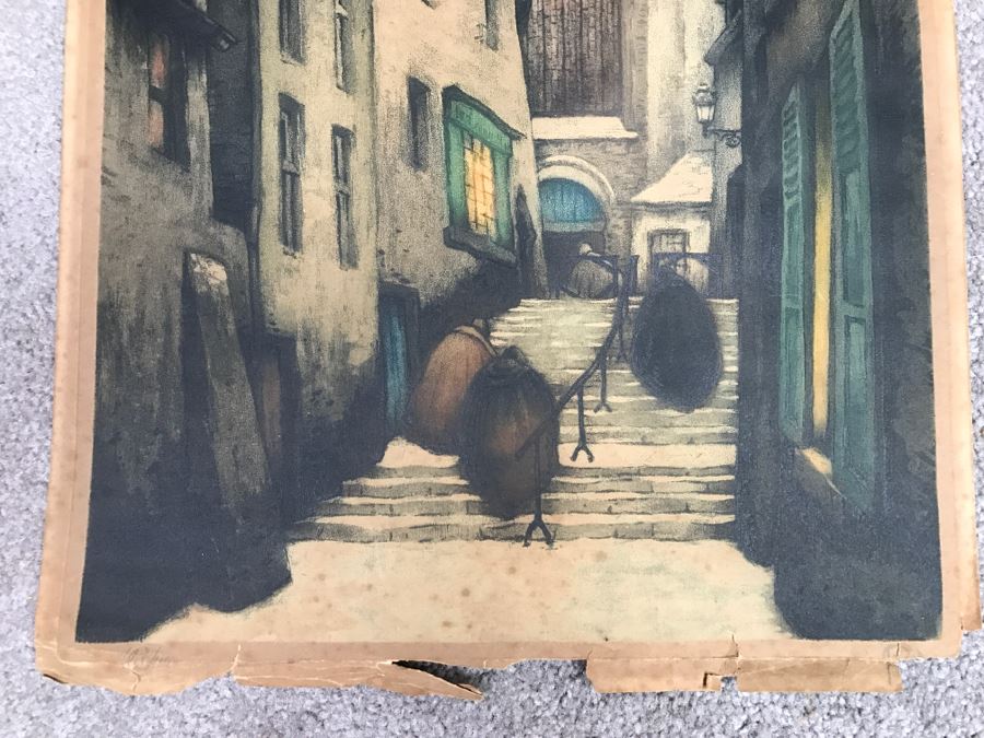 JUST ADDED - Limited Edition Lithograph Of Hooded Figures Walking Up Old Stairs - Note Edge Tears 12' X 19' [Photo 3]