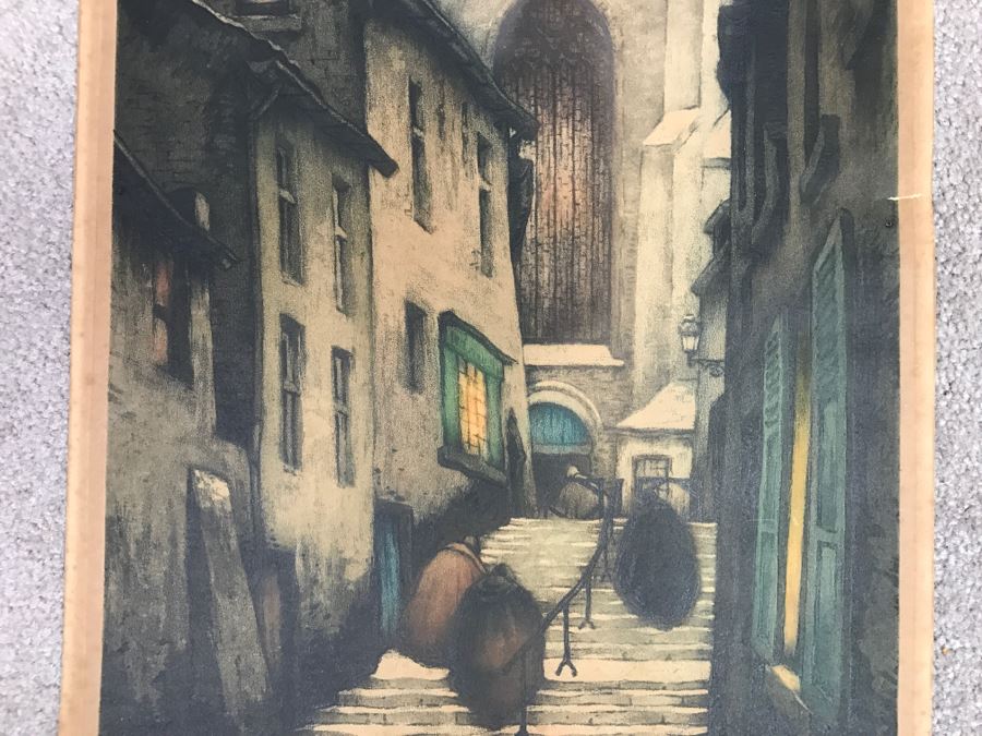 JUST ADDED - Limited Edition Lithograph Of Hooded Figures Walking Up Old Stairs - Note Edge Tears 12' X 19' [Photo 5]