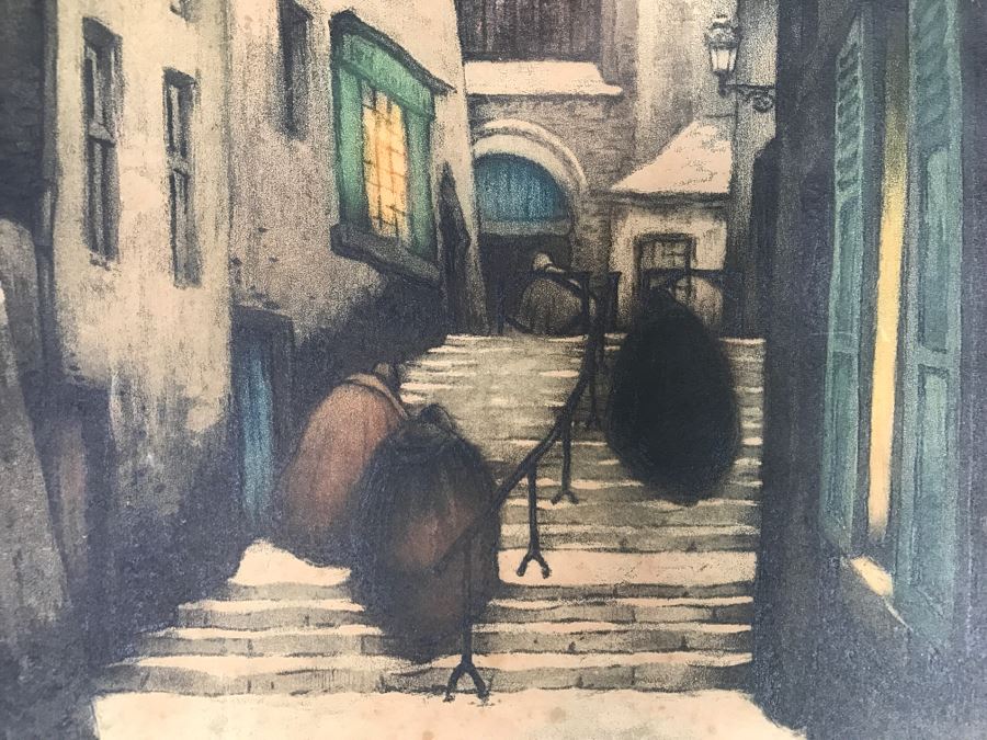 JUST ADDED - Limited Edition Lithograph Of Hooded Figures Walking Up Old Stairs - Note Edge Tears 12' X 19' [Photo 4]