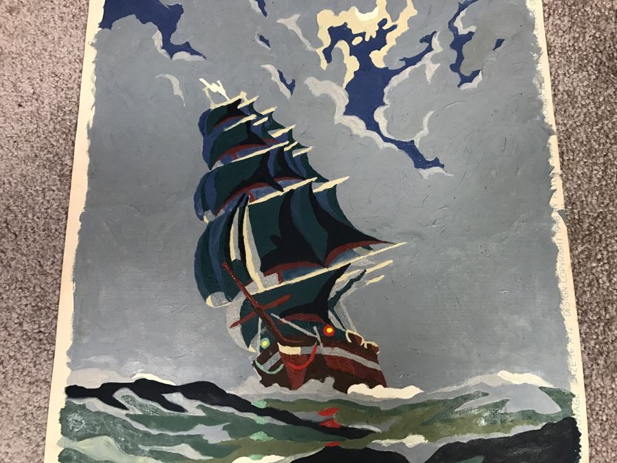 JUST ADDED - Vintage Paint By Numbers Sailboat Painting [Photo 2]