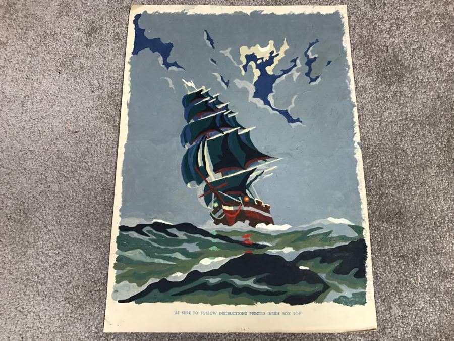 JUST ADDED - Vintage Paint By Numbers Sailboat Painting [Photo 1]