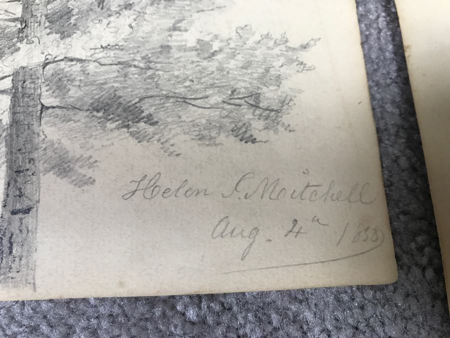 JUST ADDED - (3) Vintage 1858 Original Pencil Sketches Of Trees By Helen Mitchell (On 2 Papers) [Photo 14]