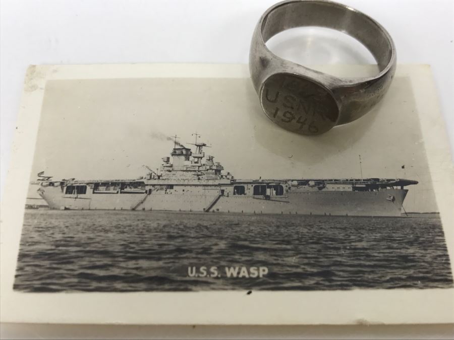 JUST ADDED - Vintage US Navy U.S.S. WASP Photograph With Engraved Ring '1943 U.S.N.R. 1946' [Photo 3]