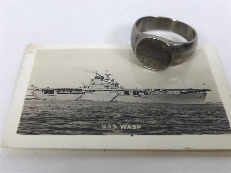 JUST ADDED - Vintage US Navy U.S.S. WASP Photograph With Engraved Ring '1943 U.S.N.R. 1946' [Photo 2]