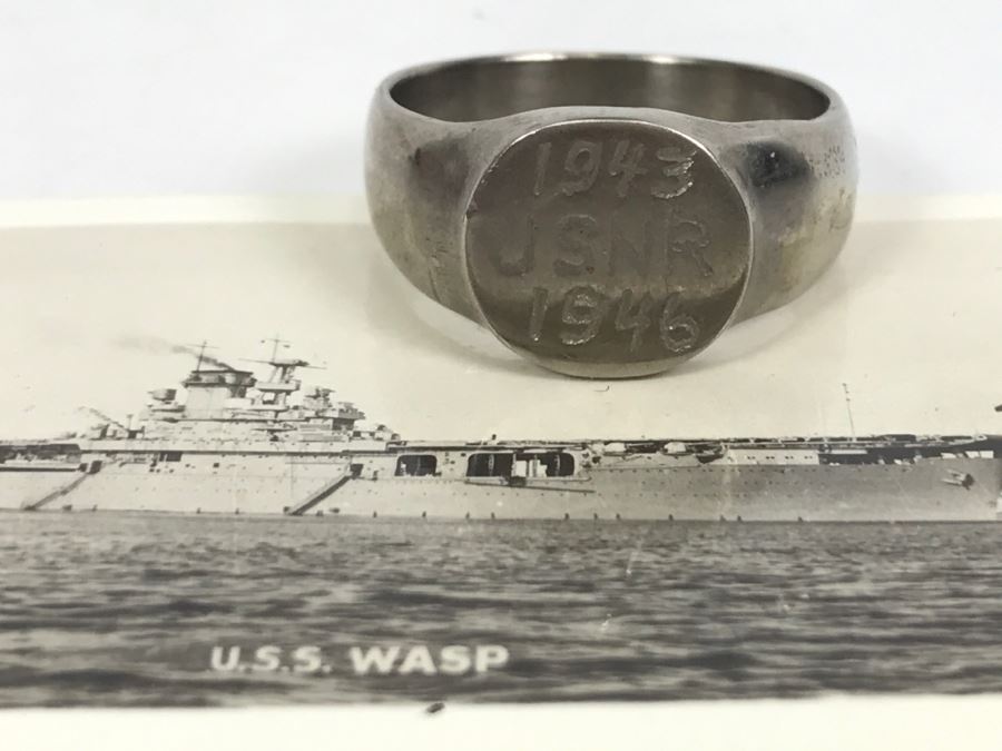 JUST ADDED - Vintage US Navy U.S.S. WASP Photograph With Engraved Ring '1943 U.S.N.R. 1946' [Photo 5]