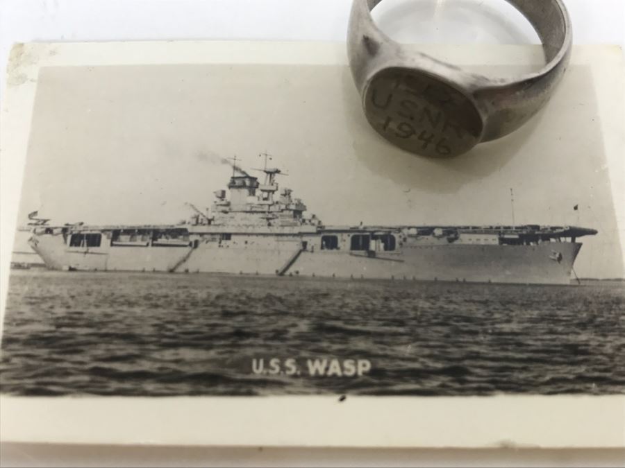 JUST ADDED - Vintage US Navy U.S.S. WASP Photograph With Engraved Ring '1943 U.S.N.R. 1946' [Photo 4]