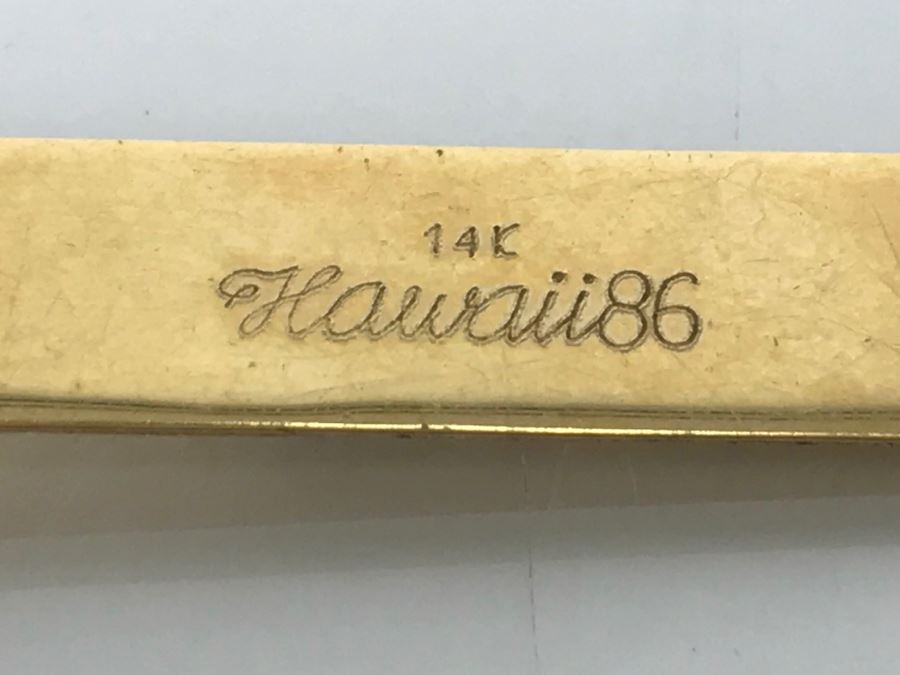 JUST ADDED - 14k Gold Split Bale Pendant Engraved Hawaii 86 4.9g [Photo 6]