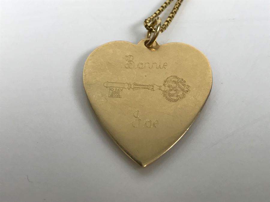 JUST ADDED - 14k Gold Heart-Shaped 50th Anniversary Pendant And 18k Box Chain 5.9g TW [Photo 8]