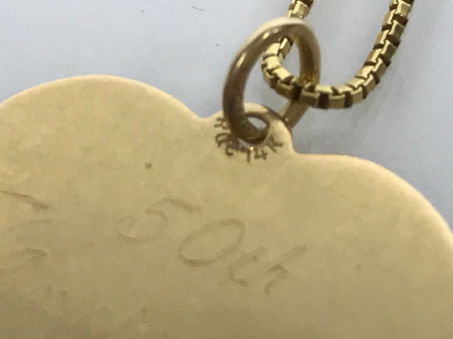 JUST ADDED - 14k Gold Heart-Shaped 50th Anniversary Pendant And 18k Box Chain 5.9g TW [Photo 5]