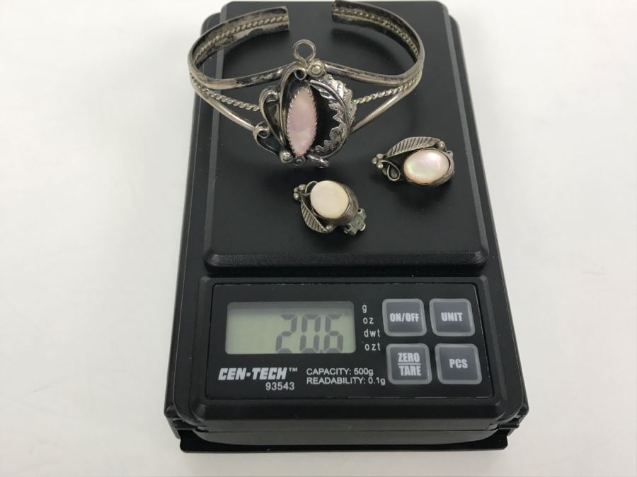 Silver Bracelet With Matching Clip Earrings - No Markings And Not Tested For Silver - 20.6g [Photo 8]