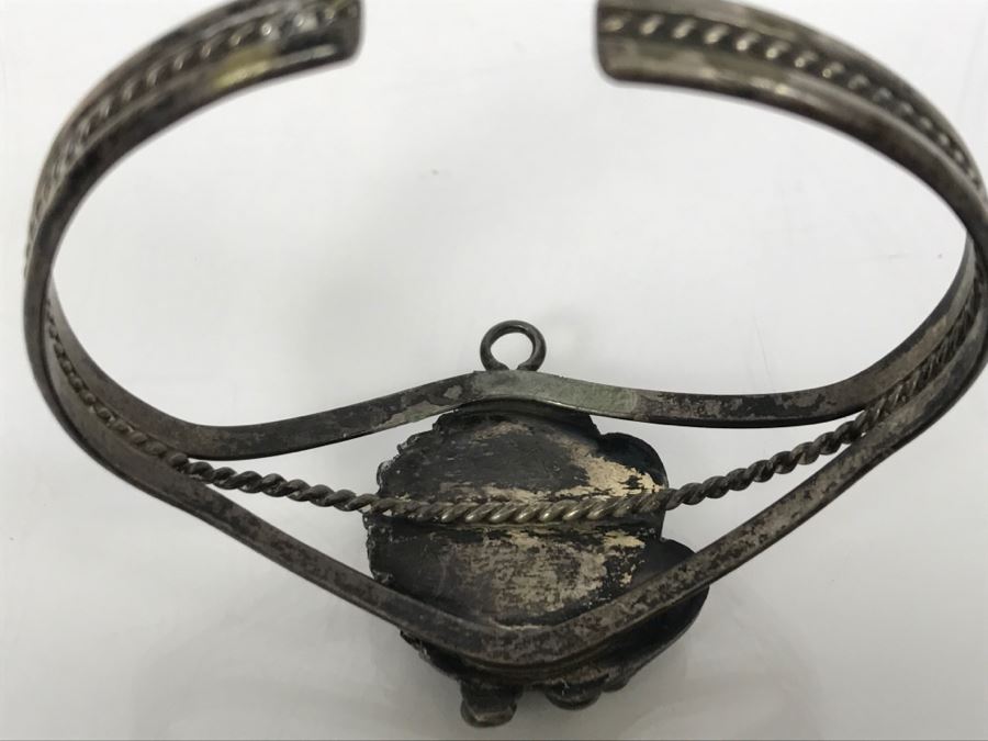 Silver Bracelet With Matching Clip Earrings - No Markings And Not Tested For Silver - 20.6g [Photo 6]