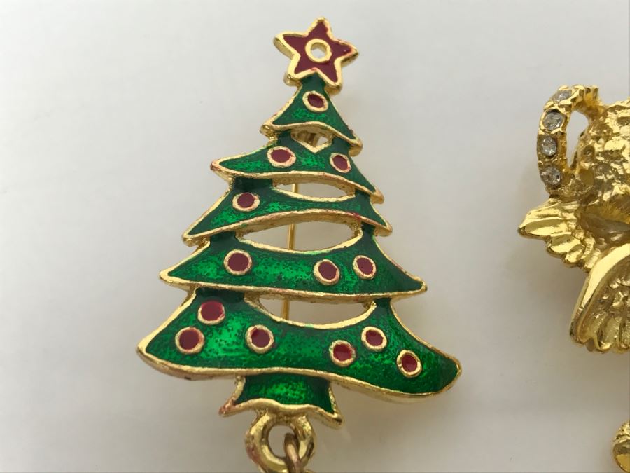 JUST ADDED - (3) Gold Tone Christmas Pins [Photo 6]