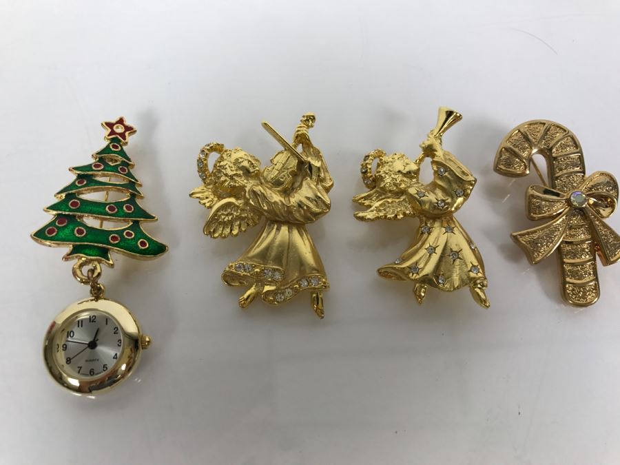 JUST ADDED - (3) Gold Tone Christmas Pins [Photo 1]