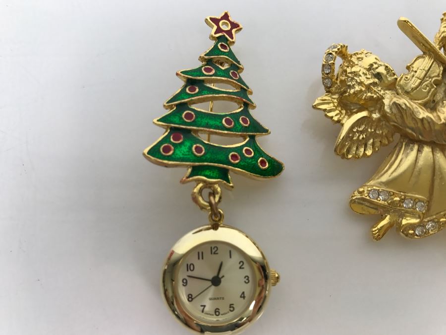 JUST ADDED - (3) Gold Tone Christmas Pins [Photo 5]
