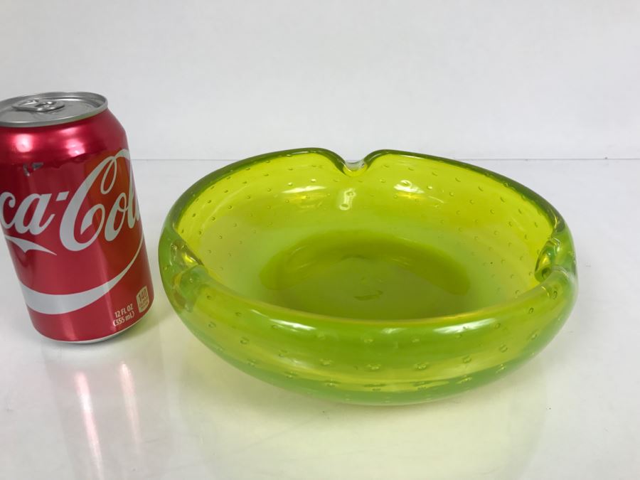 JUST ADDED - Vintage Large Green Vasoline Glass Ashtray [Photo 5]