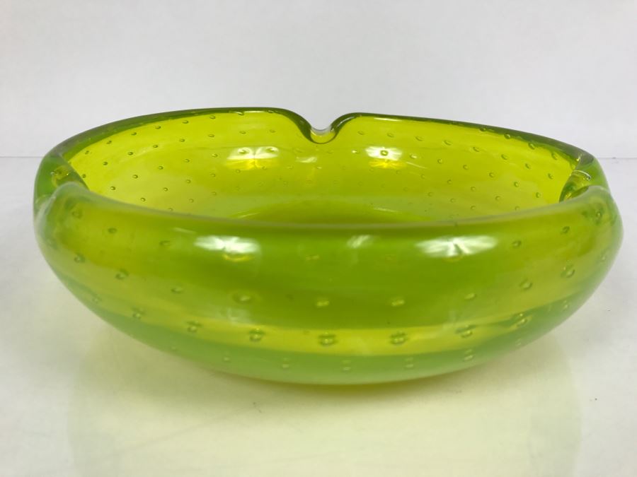 JUST ADDED - Vintage Large Green Vasoline Glass Ashtray [Photo 3]