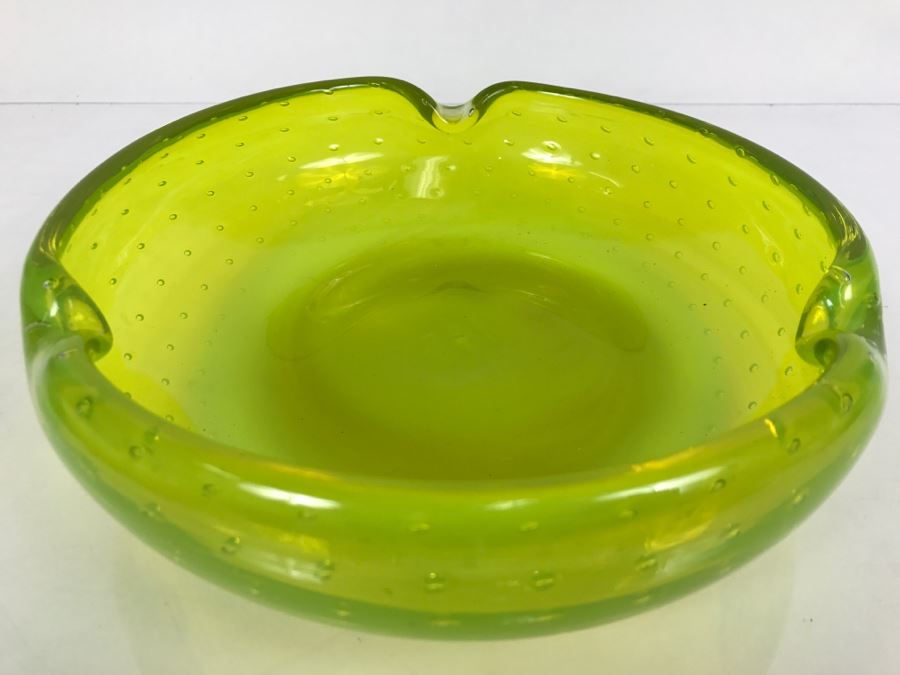 JUST ADDED - Vintage Large Green Vasoline Glass Ashtray [Photo 1]