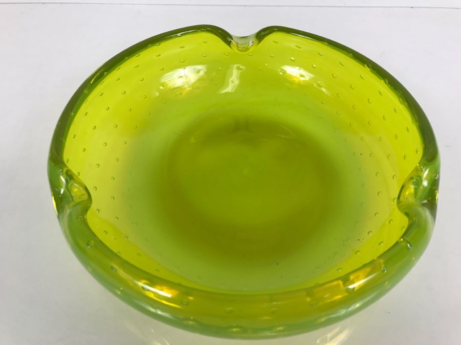 JUST ADDED - Vintage Large Green Vasoline Glass Ashtray [Photo 2]