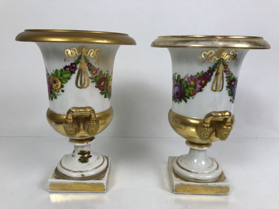JUST ADDED - Vintage Pair Of Painted Urns [Photo 8]