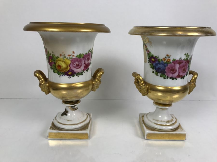 JUST ADDED - Vintage Pair Of Painted Urns [Photo 2]