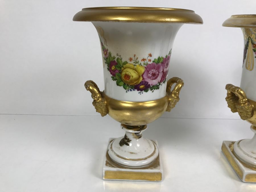 JUST ADDED - Vintage Pair Of Painted Urns [Photo 3]