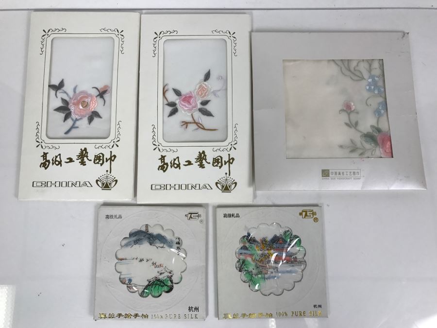 JUST ADDED - New Collection Of Chinese Embroidered Silk Scarves And Handkerchiefs
