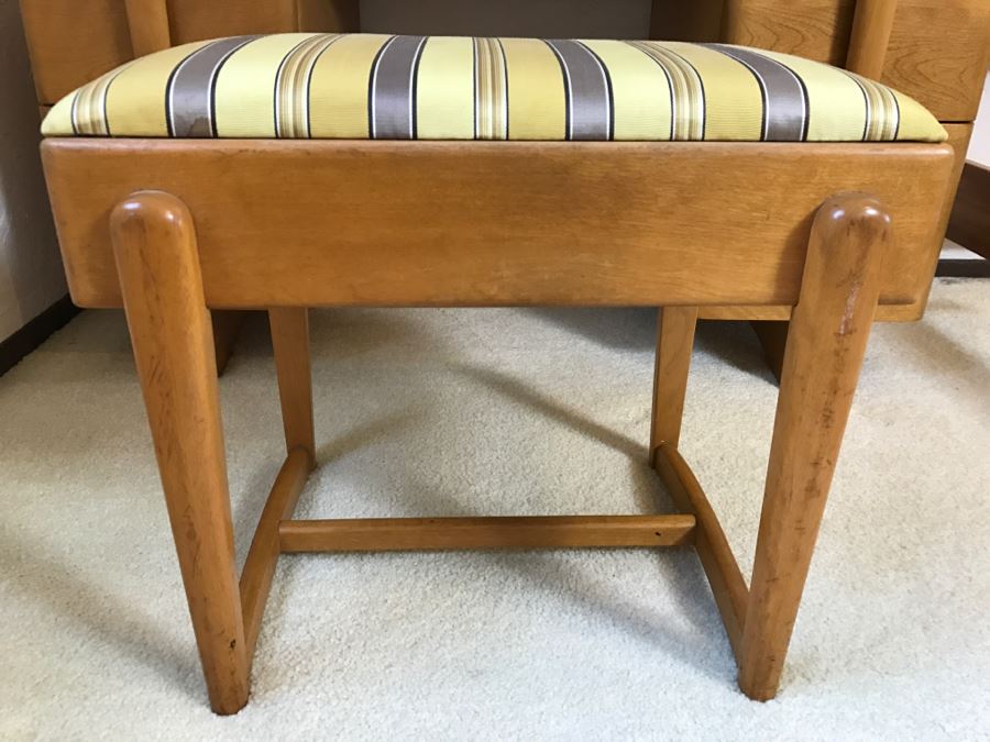 Heywood Wakefield 'Skyliner' 1939 Mid-Century Modern With Art Deco Styling Vanity Desk With Matching Bench Chair [Photo 22]
