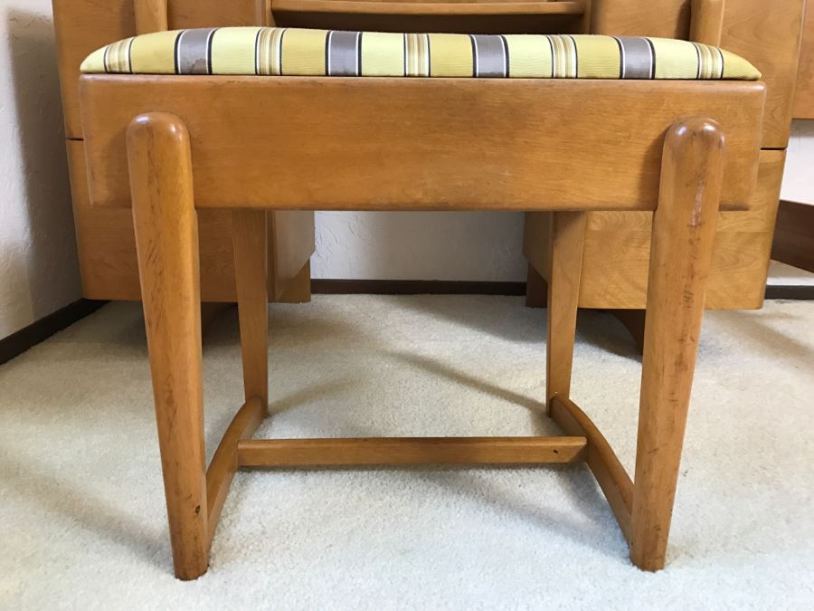 Heywood Wakefield 'Skyliner' 1939 Mid-Century Modern With Art Deco Styling Vanity Desk With Matching Bench Chair [Photo 21]
