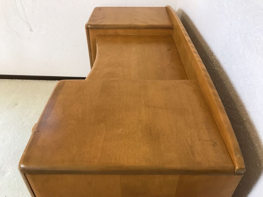Heywood Wakefield 'Skyliner' 1939 Mid-Century Modern With Art Deco Styling Vanity Desk With Matching Bench Chair [Photo 9]