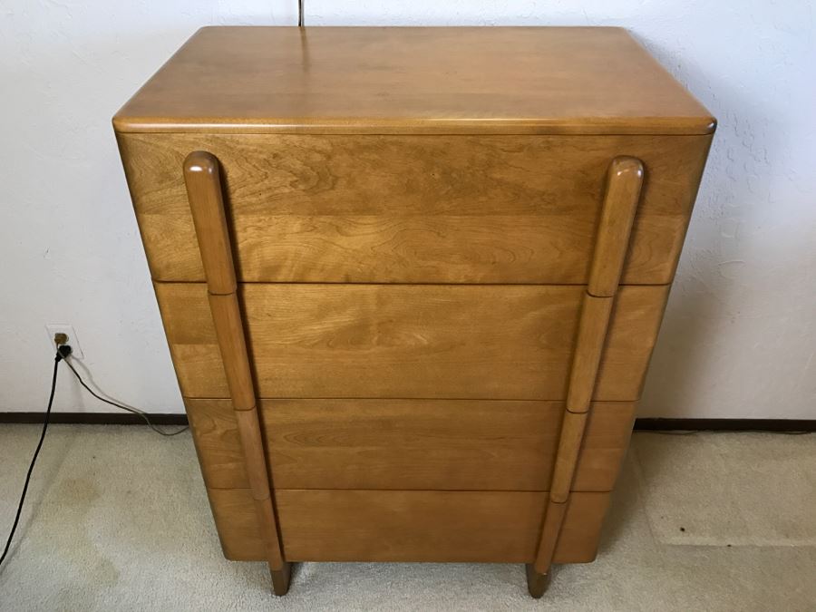 Heywood Wakefield 'Skyliner' 1939 Mid-Century Modern With Art Deco Styling 4-Drawer Highboy Chest Of Drawers Dresser [Photo 5]