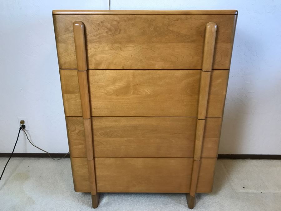 Heywood Wakefield 'Skyliner' 1939 Mid-Century Modern With Art Deco Styling 4-Drawer Highboy Chest Of Drawers Dresser [Photo 8]