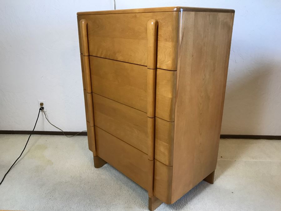 Heywood Wakefield 'Skyliner' 1939 Mid-Century Modern With Art Deco Styling 4-Drawer Highboy Chest Of Drawers Dresser [Photo 2]