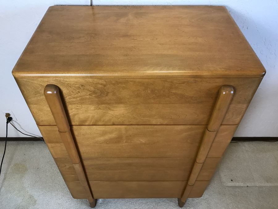 Heywood Wakefield 'Skyliner' 1939 Mid-Century Modern With Art Deco Styling 4-Drawer Highboy Chest Of Drawers Dresser [Photo 6]
