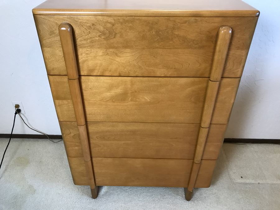 Heywood Wakefield 'Skyliner' 1939 Mid-Century Modern With Art Deco Styling 4-Drawer Highboy Chest Of Drawers Dresser [Photo 7]
