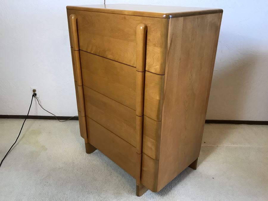 Heywood Wakefield 'Skyliner' 1939 Mid-Century Modern With Art Deco Styling 4-Drawer Highboy Chest Of Drawers Dresser [Photo 13]