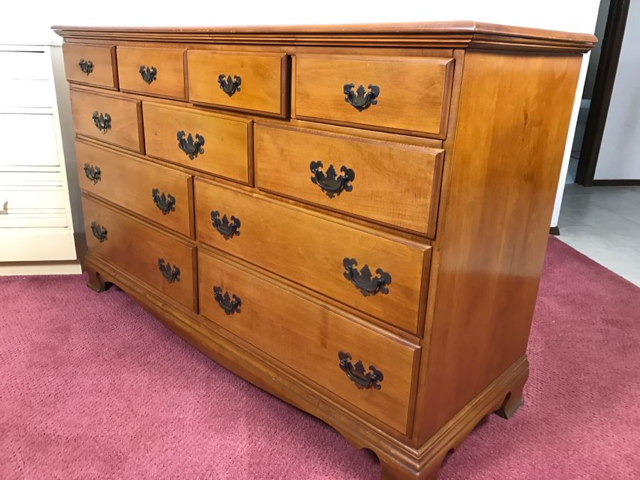 Vintage Solid Maple 11-Drawer Chest Of Drawers Dresser