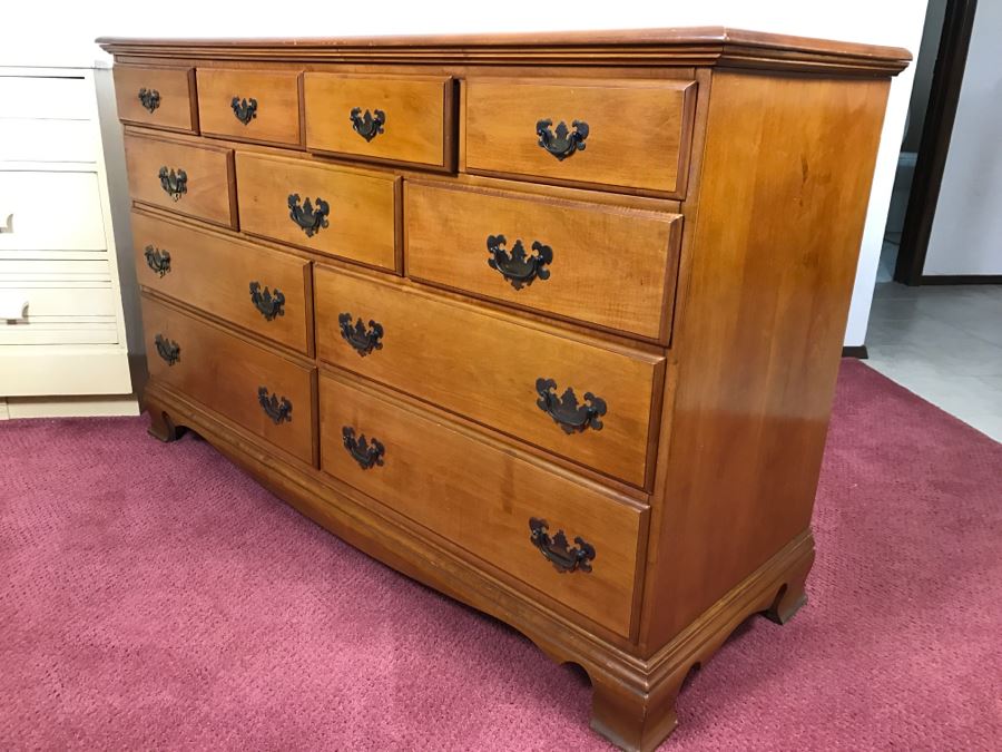 Vintage Solid Maple 11-Drawer Chest Of Drawers Dresser [Photo 9]