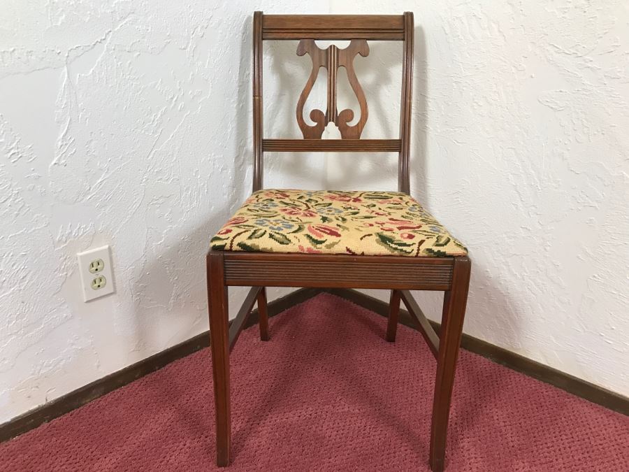 Vintage Lyre Back Needlepoint Chair