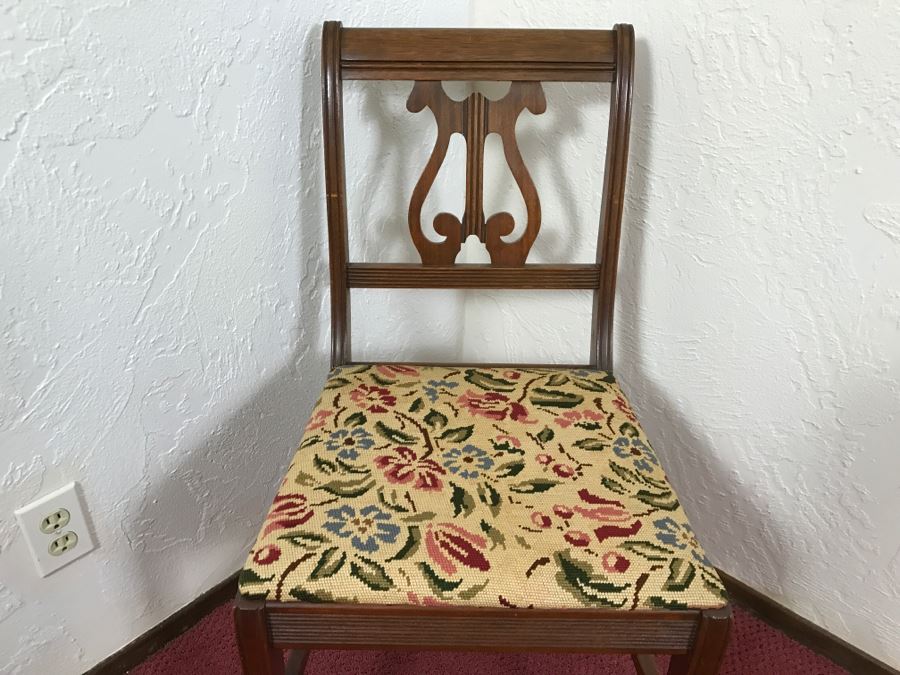 Vintage Lyre Back Needlepoint Chair [Photo 3]