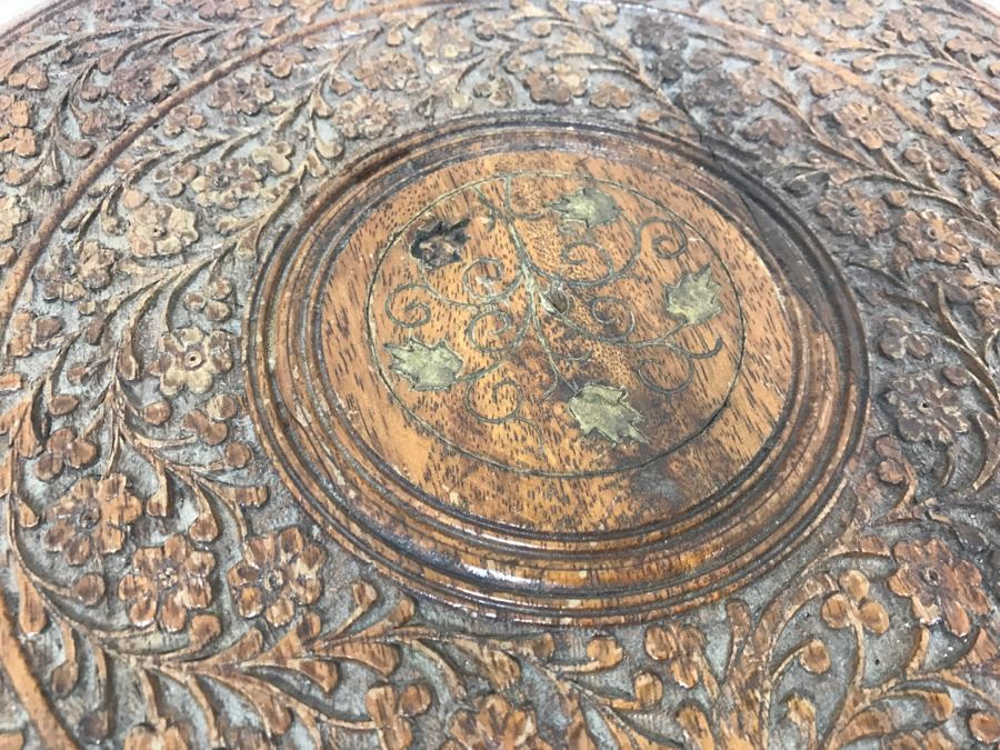 Pair Of Hand Carved Sheshum Wood Inlay Tables From India [Photo 8]