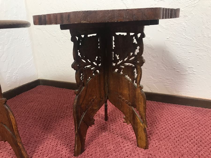 Pair Of Hand Carved Sheshum Wood Inlay Tables From India [Photo 11]