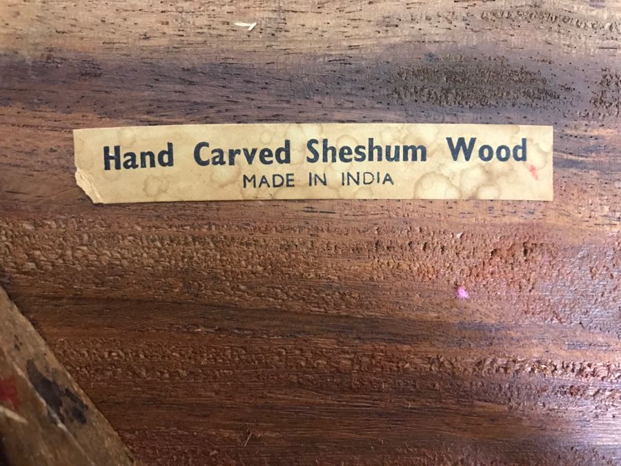 Pair Of Hand Carved Sheshum Wood Inlay Tables From India [Photo 3]